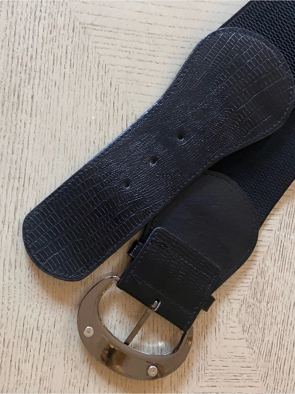 Black Wide Elastic Faux Croc Waist Belt 38”